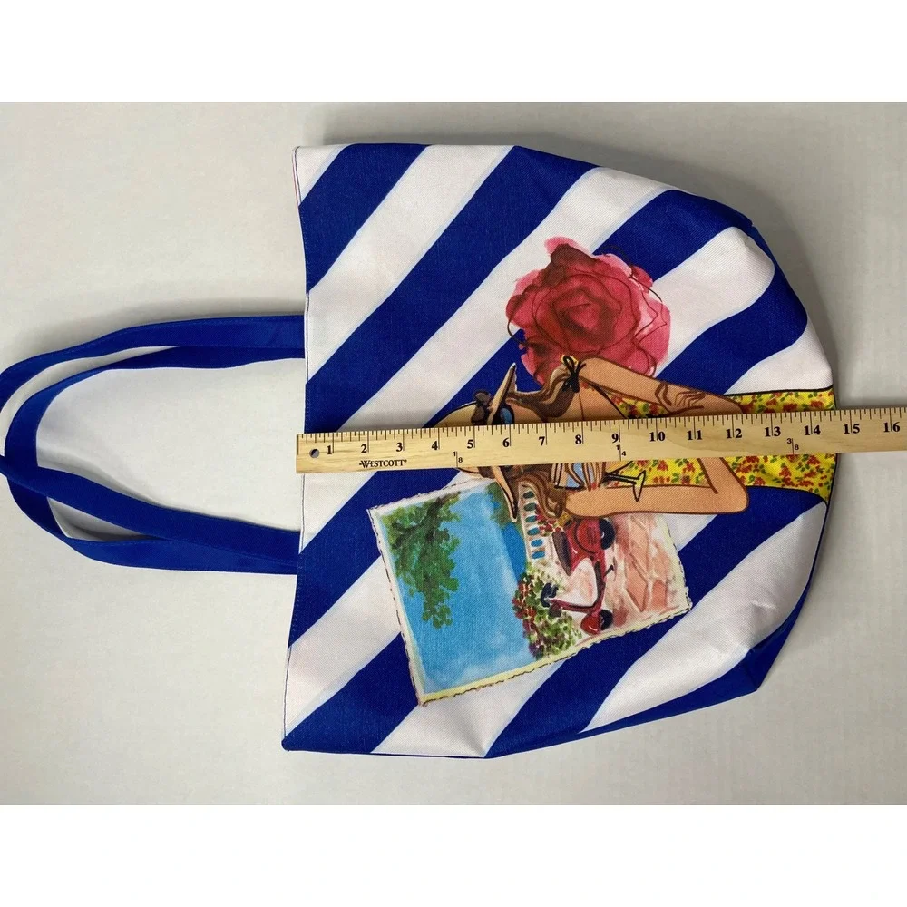 Lancôme Paris Blue White Striped Tote Bag Beach Travel‎ Shopper Graphic